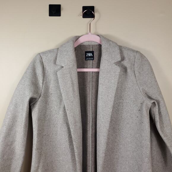Zara Taupe Long Length Lapel Open Front Coat Size S - Picture 2 of 12